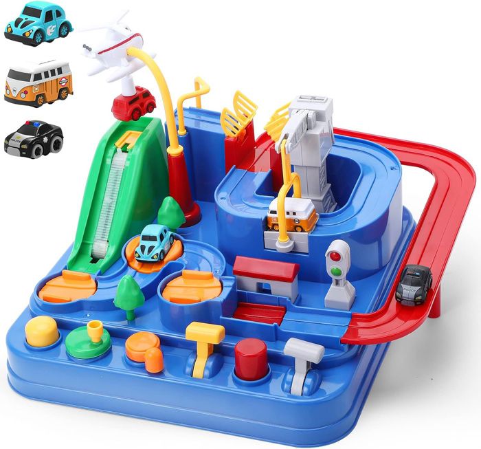 Jouet Circuit De Voiture 222 Pièces – Piste Flexible Avec Voiture électrique Et Véhicules De Construction, Dès 2-6 Ans