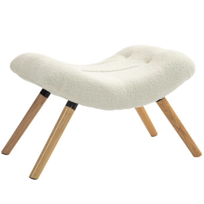 Repose pied salon HOMCOM ottoman pouf salon tabouret de canapé en tissu avec pieds en bois de hêtre siège rembourré crème