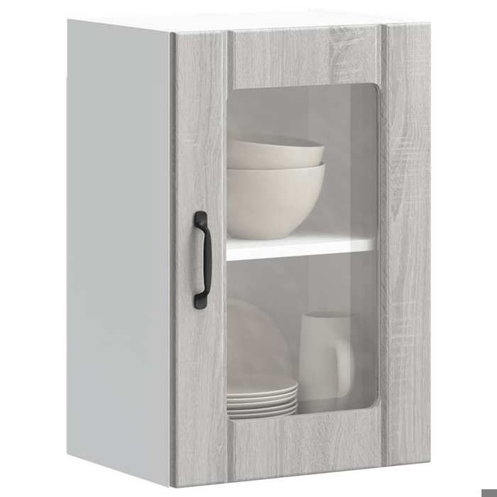 Meuble Haut cuisine Armoire rangement BONNIE Armoire murale de cuisine avec porte en verre Lucca sonoma gris - BELLE M12054246