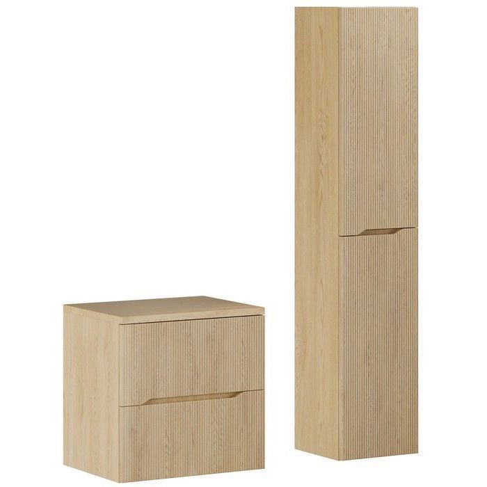 NORDIC Ensemble meuble de salle de bain suspendu sous vasque avec plan 60 cm et colonne 35 x 170 cm - chêne cremona