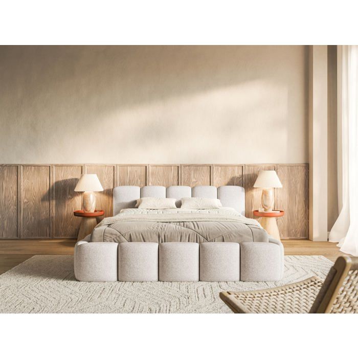 Lit rembourré – Cloudy Low – 200x200 cm – beige clair – chenille hydrophobe