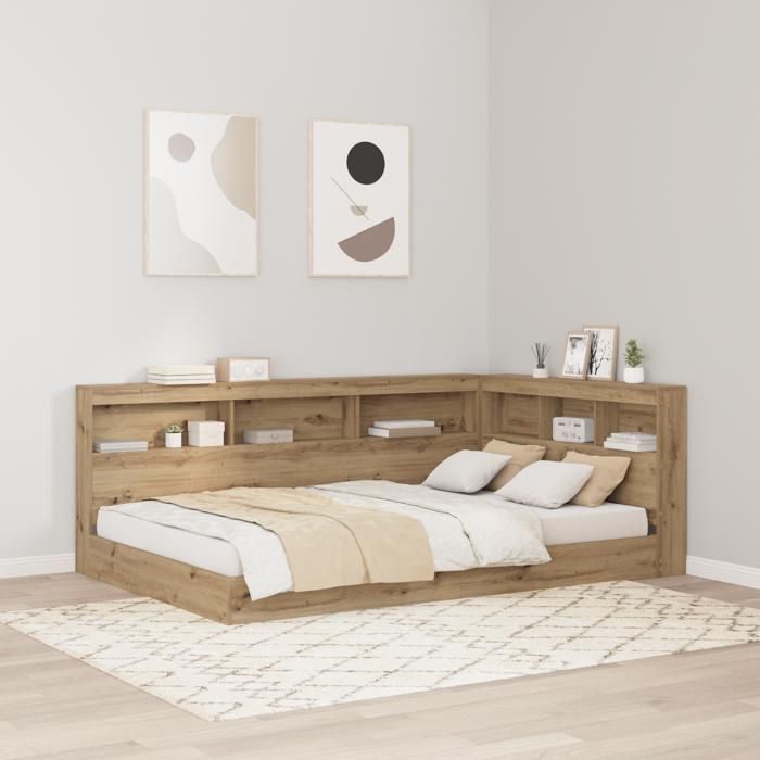 Moderne Tête de lit de rangement - tête de lit en L - avec étagère chêne artisanal 120 cm@FR(4746641)