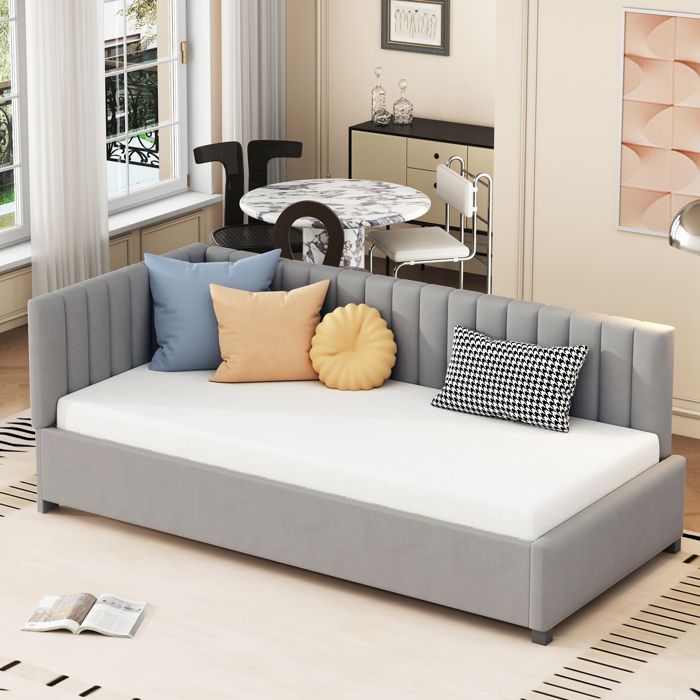 Canapé-lit rembourré 90x200 - Multifonctionnel - Sommier à lattes - Tissu velours - Gris(matelas non inclus) Canapé-lit rembourré 90x200 - Multifonctionnel - Sommier à lattes - Tissu velours - Gris(matelas non inclus)