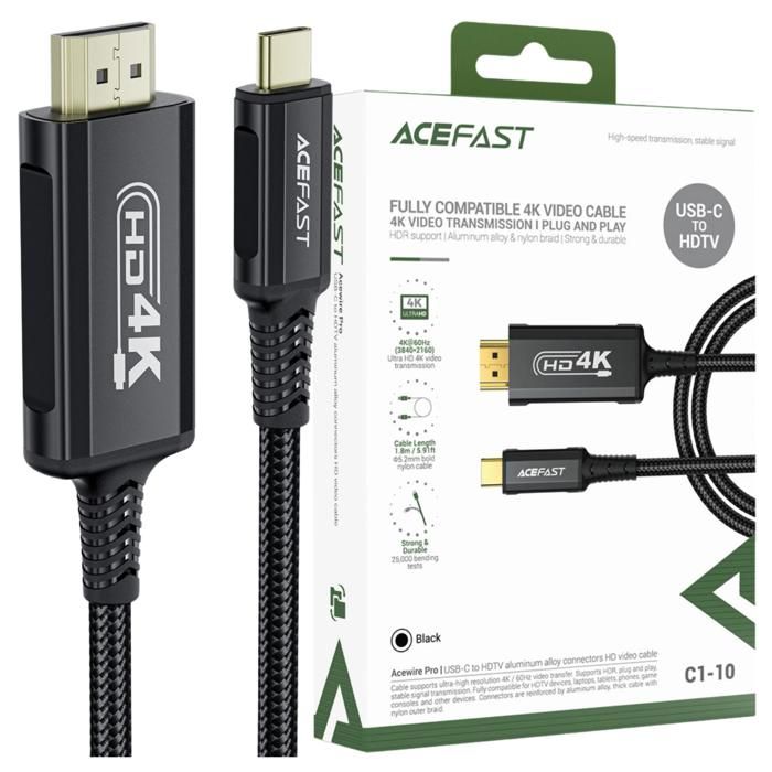 Câble USB-C vers HDMI - ACEFAST - C1 - 4K 60 Hz - 18 m - Noir