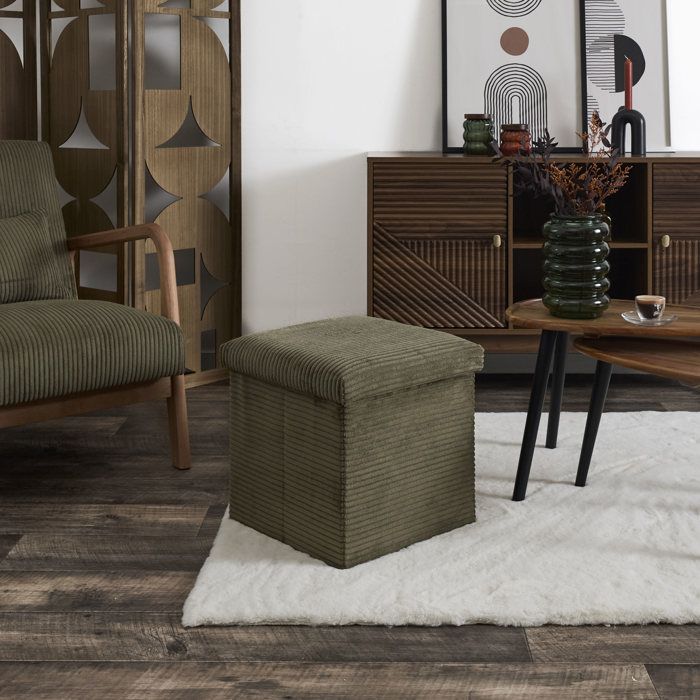 Pouf Coffre - HOME DECO FACTORY - Scott - Pliable - Côtelé - Vert