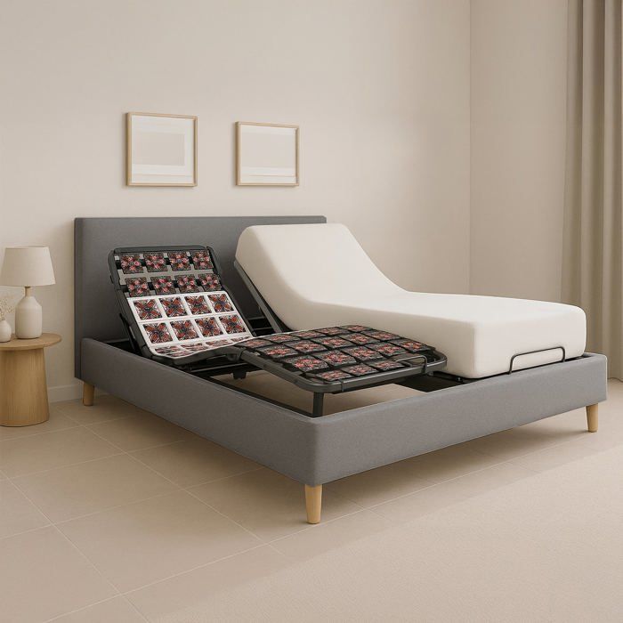 Pack Lit Électrique Matelas 140x190 cm - Gris clair - Sommier relaxation+Contour lit Tissu+Matelas Pack Lit Électrique Matelas 140x190 cm - Gris clair - Sommier relaxation+Contour lit Tissu+Matelas