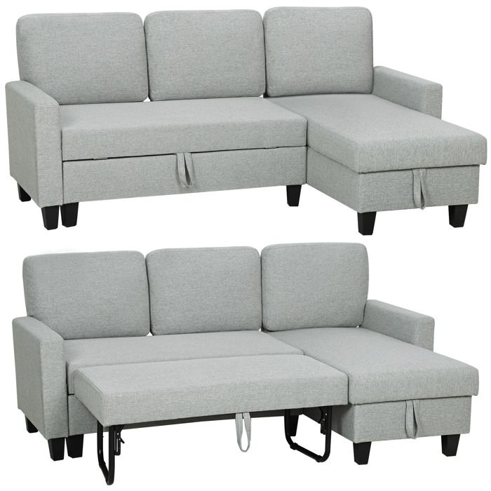 Canapé dangle convertible - HOMCOM - réversible - 3 places - coffre de rangement - tissu aspect lin - 197lx129x 85cm - gris clair Canapé dangle convertible - HOMCOM - réversible - 3 places - coffre de rangement - tissu aspect lin - 197lx129x 85cm - gris clair