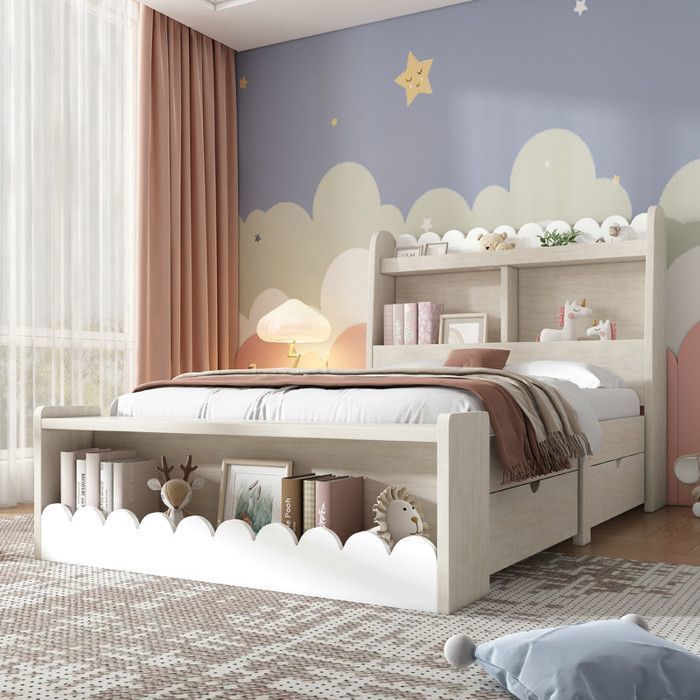 Lit coffre - Lit simple rembourré 90x200 cm avec tiroirs et banquette avec rangement Lit enfant avec étagère Blanc