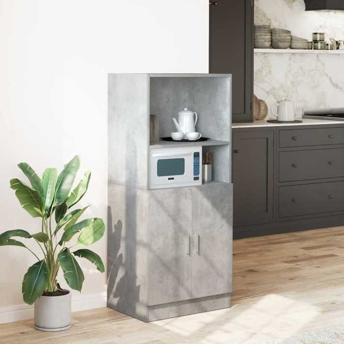 Gris Vitrine de cuisine - Meuble pour cuisine - Étagère de cuisine gris béton 57x41 5x131 5 cm bois ingénierie[625112]