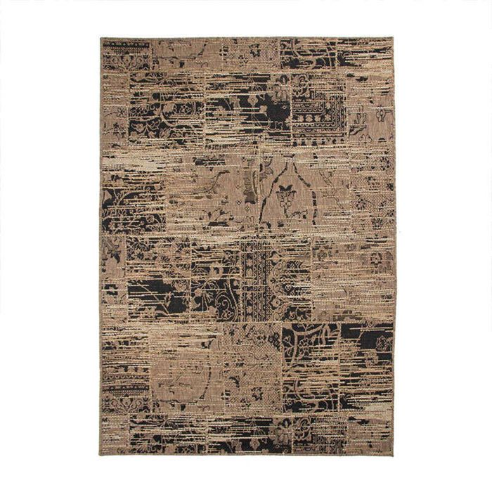 Tapis vintage brun et noir motifs patchwork 140x200