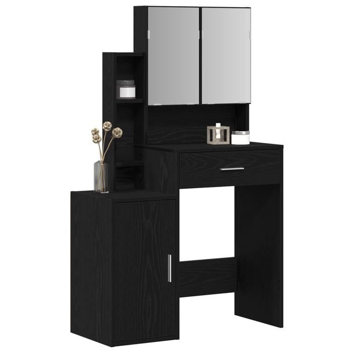 Coiffeuse moderne avec miroir et LED - vidaXL - Chêne noir - 80x35x132 cm - 4 compartiments - Miroir intégré