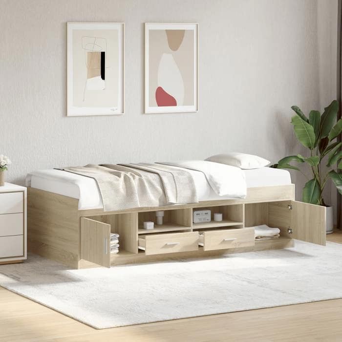 Lit de jour avec tiroirs - vidaXL - Chêne sonoma - 100x200 cm - Bois dingénierie - Tiroirs de rangement