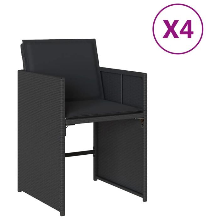 [3019778]Chaises de jardin lot de 4 avec coussins noir résine tressée - Scandinave Fauteuil salon ou extérieure Poids:26.2 Kg