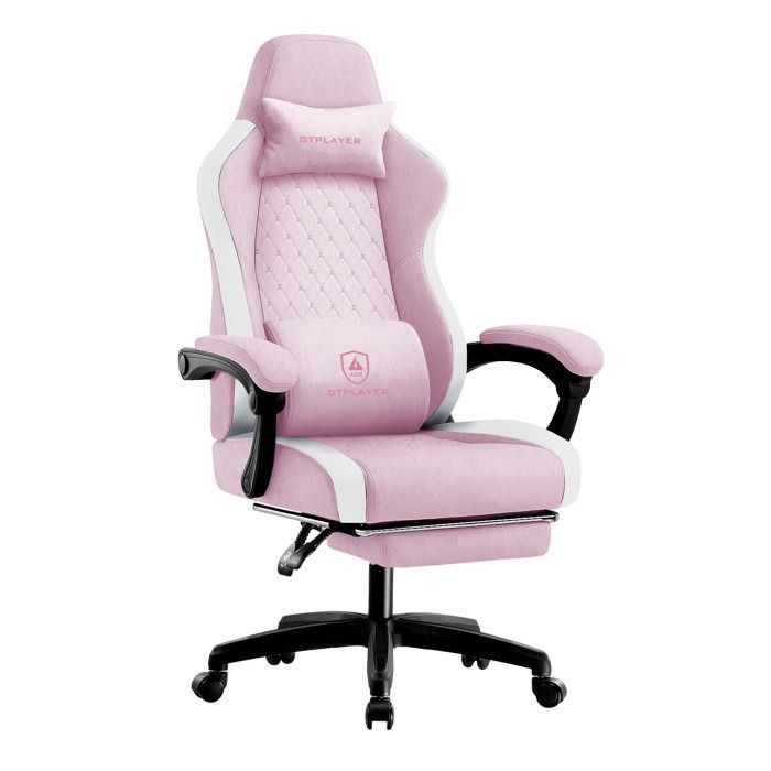 GTPLAYER Chaise de Gaming Fauteuil avec Coussin à Ressorts ensachés accoudoirs et Repose PiedsRose