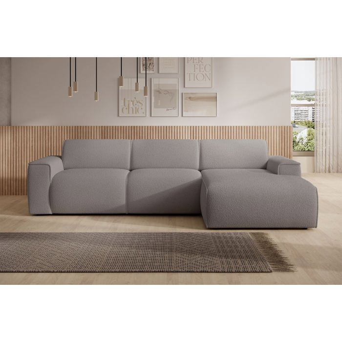 Canapé d’angle – BOUVI – méridienne – en bouclette – taupe – droite Canapé d’angle – BOUVI – méridienne – en bouclette – taupe – droite