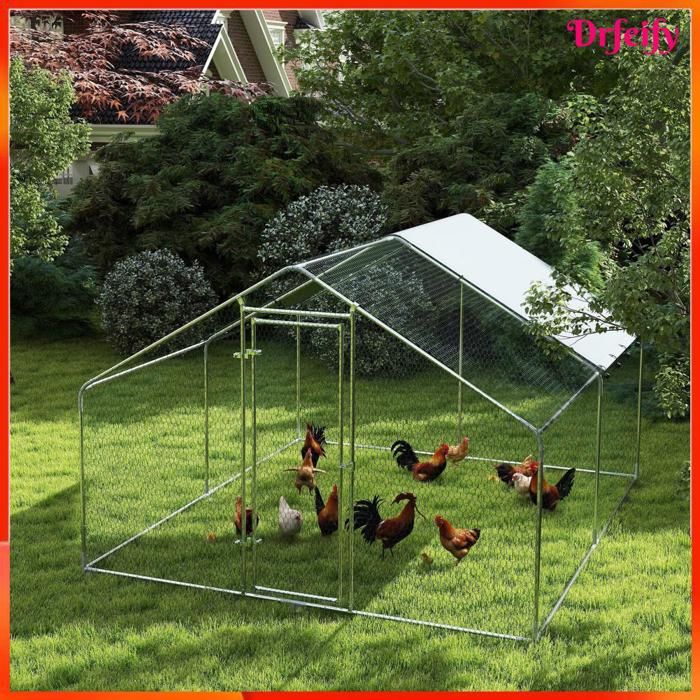 Enclos pour poules - AKOZON - 10616 - Couverture 420D imperméable anti-UV - Acier galvanisé - 10-15 poules (300x340x190 cm)