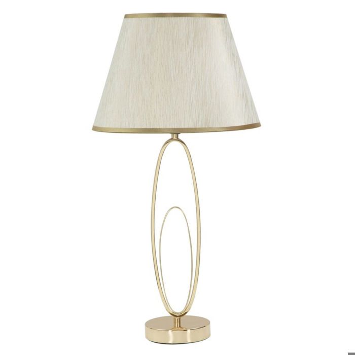 Lampe de table Glam Flush en fer doré avec abat-jour en tissu crème - Réf. VK8681847398721