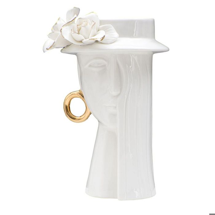 Vase Woman Elegant en porcelaine blanche avec fleur et cercle doré - Réf. VK8681847399841