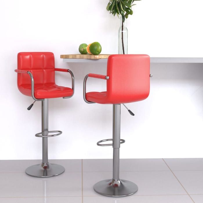 2 PCS Chaises haute Rouge - Magnifique Tabourets de bar Classique pour Cuisine Café rouge similicuir 1211