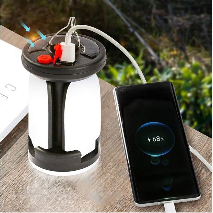 Lampe de camping solaire rechargeable 1000 lumens batterie externe haute capacité de 4500 mAh 6 modes pliable idéale pour le ca