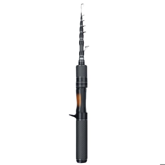 Canne à pêche Canne à lancer portable haute performance Poignée monobloc en carbone Anneau de tête anti-emmêlement élargi Noir