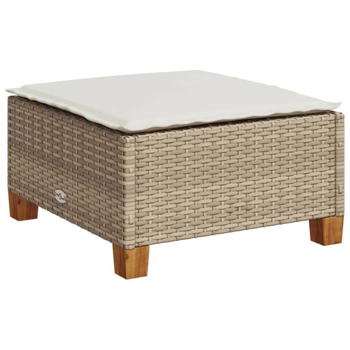 Beige Pouf dextérieur -  Tabouret de jardin et coussin beige 635x56x32cm résine tressée m4009