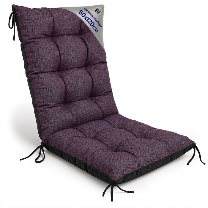 Coussin Chaise Jardin Dossier Haut 50x120 cm - Matelas Siege Extérieur Mobilier Confort Imperméable Bordeaux lin écologique