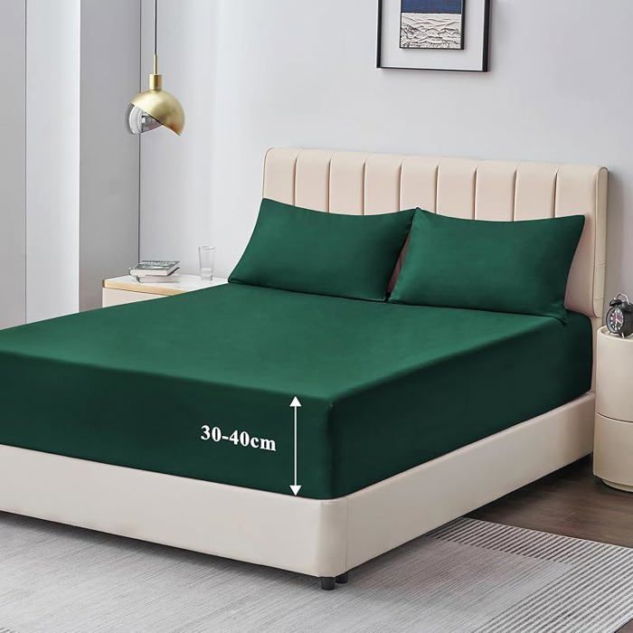 Drap Housse 160x200 Grand Bonnet 40 cm - Drap Housse 2 Personnes Matelas en Vert Foncé 160 x 200 Grand Bonnet 40 cm 1 DRAP HOUSSE
