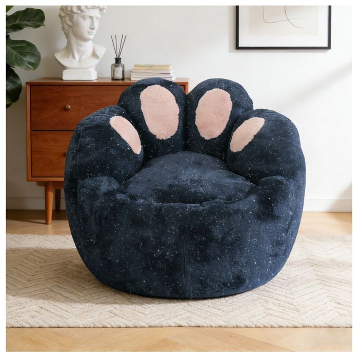 Fauteuil lounge forme patte EVRYAE 90 x 90 x 75 cm siège détente en flannelette bleue pour intérieur