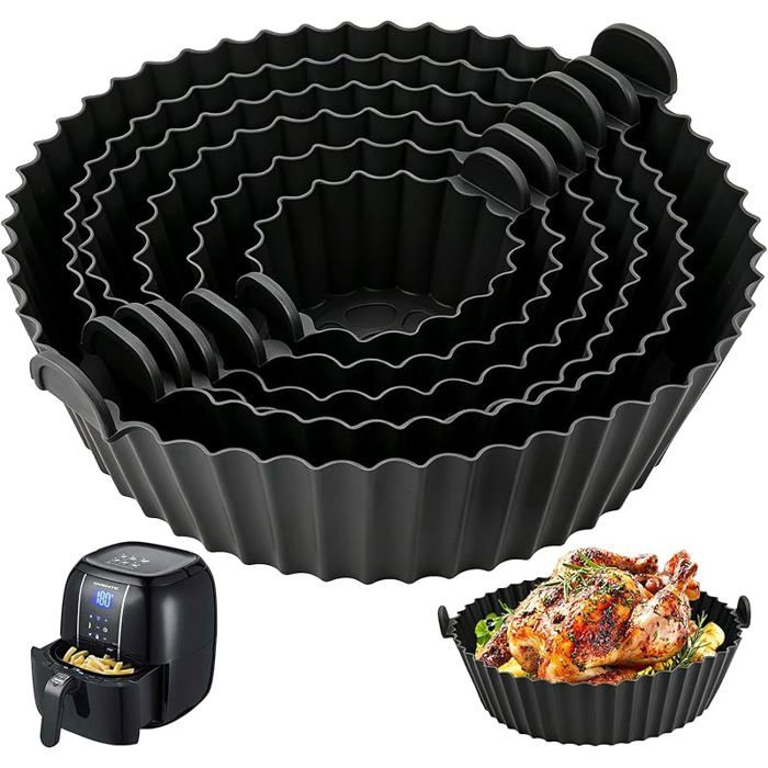 6 Pièces Plat Silicone Air Fryer Forme Circulaire Noire Moule 6 Tailles Bac Silicone Air Fryer Réutilisable Mo FEUILLE DE CUISSON