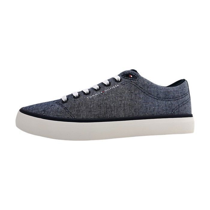Hommes Tommy Hilfiger chaussure à lacets sportive Vulc Core Chambray Textile Lacets Plat - desser sky