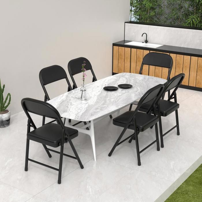 YIYI. LOT DE 4 - CHAISE À DOSSIER PORTABLE - CHAISE DE SALLE À MANGER PLIANTE - PU - 45*45*78CM - NOIR