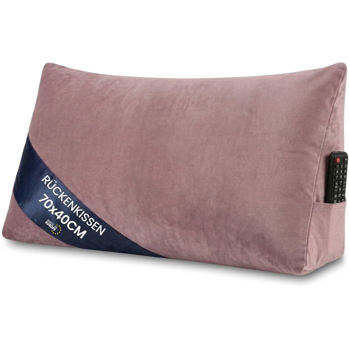 Coussin de lecture lit canapé 70 cm dossier triangulaire appui dos velours rose