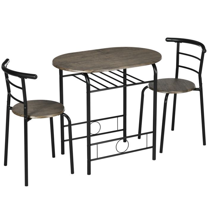 Ensemble bistrot table de cuisine avec 2 chaises étagère sous plateau MDF et métal noir 80 x 53 x 74 5 cm