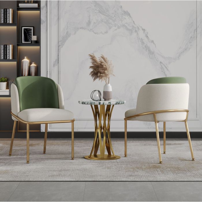 Lot de 2 Chaises de salle à manger modernes avec pieds réglables - ELVMI - simili PVC métal vert et doré