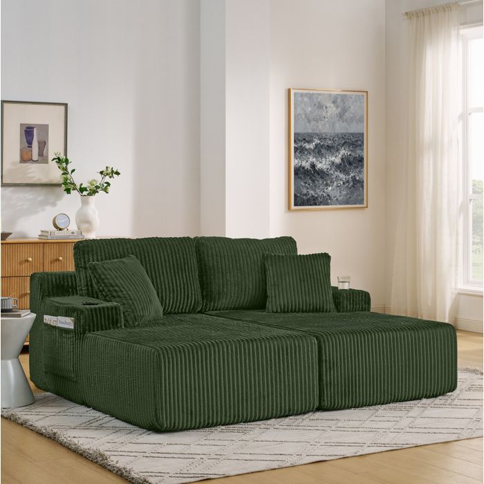 ROVRYN canapé compressé 2 places convertible canapé-lit fauteuil relax tissu côtelé vert