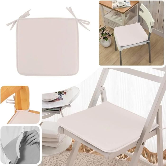 Lot de 2 coussins de chaise extérieur carrés 40 x 40 cm avec attaches lavables pour jardin et cuisine beige