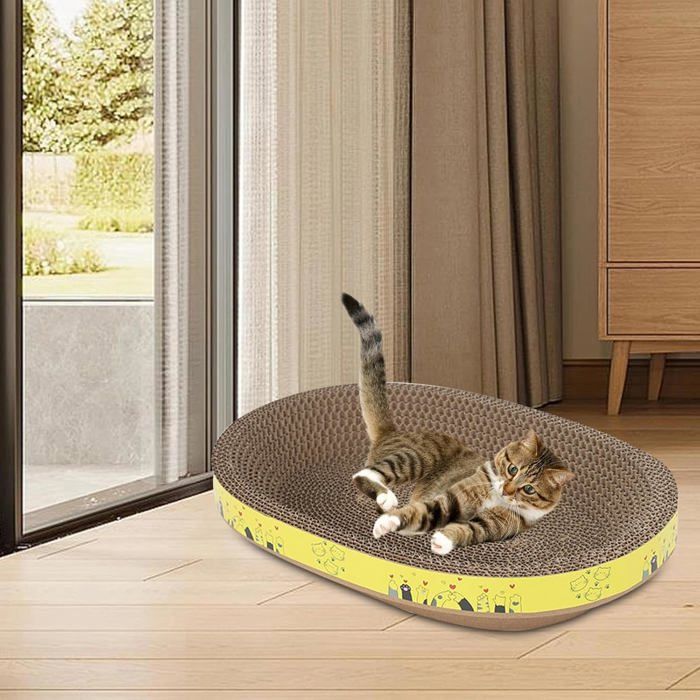 Nid à chat moderne matériaux recyclables avec tapis griffer ondulé aire de jeu pour félin