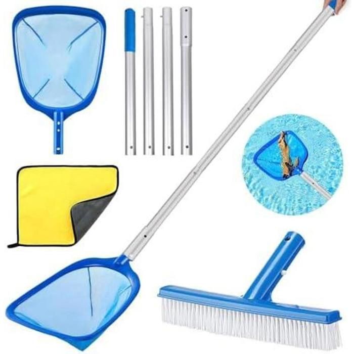 Kit Nettoyage Piscine Épuisette Manche Télescopique 187cm Filet Fond Brosse Entretien Bassin