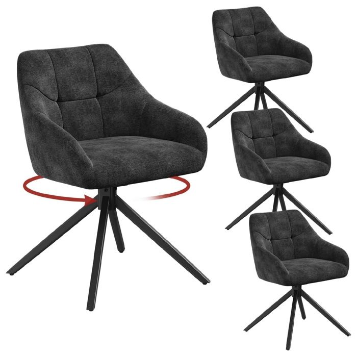 Chaise pivotante anthracite - WOLTU - Lot de 4 - Siège rembourré - Revêtement en chenille - Pieds en métal Chaise pivotante anthracite - WOLTU - Lot de 4 - Siège rembourré - Revêtement en chenille - Pieds en métal