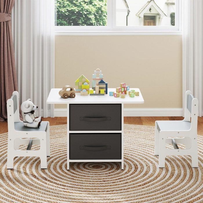 Ensemble table et 2 chaises enfant bureau dactivité 3 pièces pour jouer lire et dessiner avec rangements