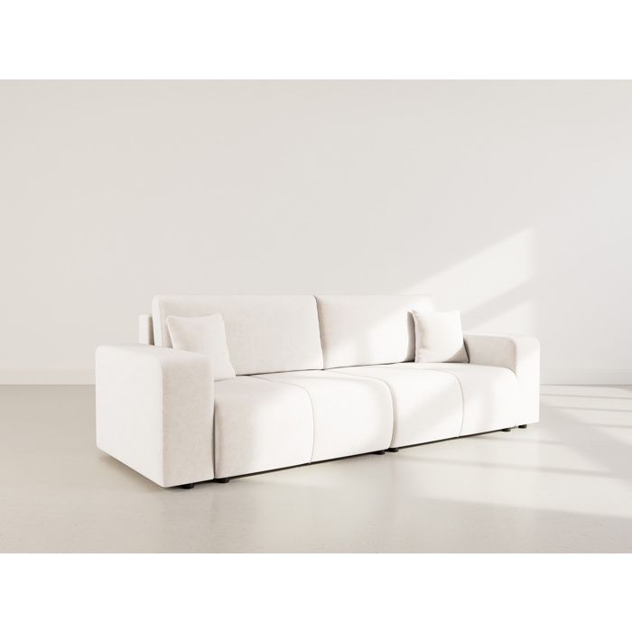 Nicole - Canapé droit 4 places convertible avec coffre en tissu - Beige Nicole - Canapé droit 4 places convertible avec coffre en tissu - Beige