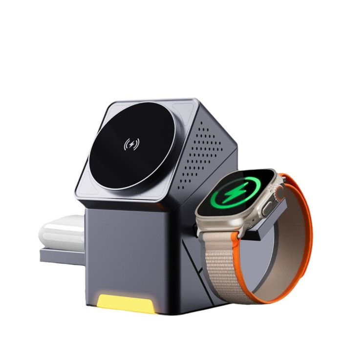 3-in-1 Wireless Charging Station with Rotating Stand for Phone Earbuds and Watch