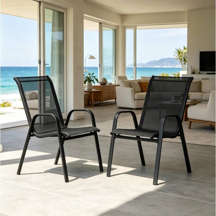 Fauteuil de jardin empilable EVRYAE lot de 2 dossier haut 55 x 65 x 92 cm métal gris foncé
