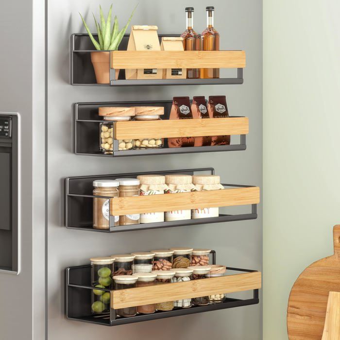 Étagère à Épices Magnétique Lot de 4 Noir Dencre + Beige Naturel Noir Dencre Beige Naturel DESSERTE DE CUISINE