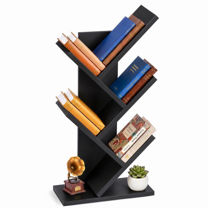 VOUNOT® Bibliothèque arbre étagère à livres 30x16x60cm - Anti-basculement - Noir VOUNOT® Bibliothèque arbre étagère à livres 30x16x60cm - Anti-basculement - Noir