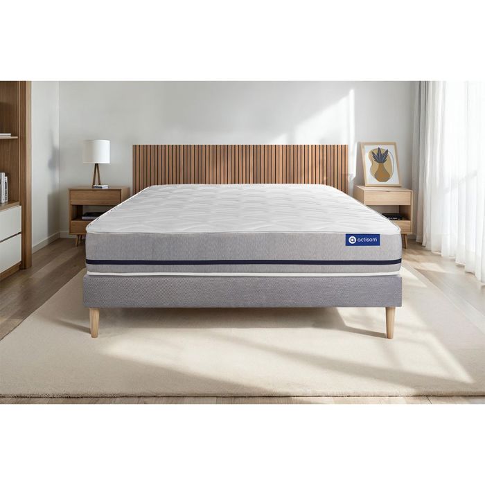 Ensemble Matelas Sommier 200x200 cm - Sommier Gris (en kit) - Actilatex Soft