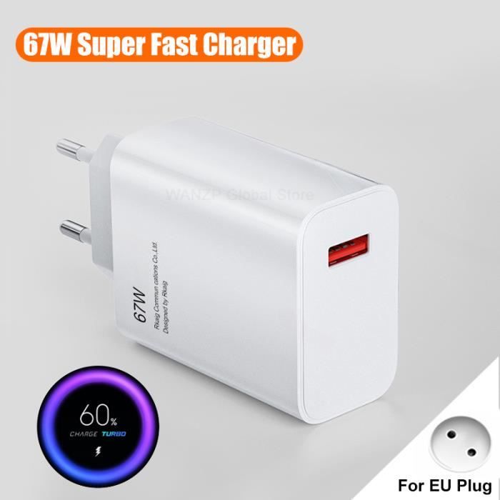 Chargeur Rapide Xiaomi 67W – Compatible Redmi Note 14 Et Modèles 67W/33W USB-C – Léger, Portable, Avec Protections Intelligentes