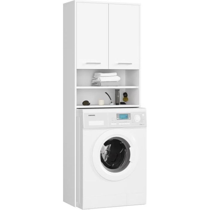 Colonne salle de bains AKORD FIN Blanche 64 cm 2 portes façade Blanche 4 étagères 64x30x180 cm