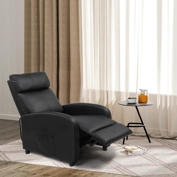 fauteuil inclinable de massage et chauffant, fauteuil de relaxation, pu - 88 x 68 x 97cm - noir
